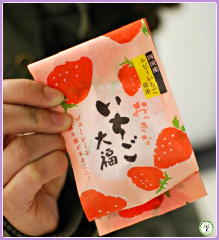 Sachet de daifuku mochi à la fraise, acheté à Nagoya